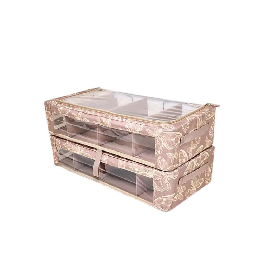 Periea 2-pack Set Med Storage with Dividers & Gliders Taupe Butterfly